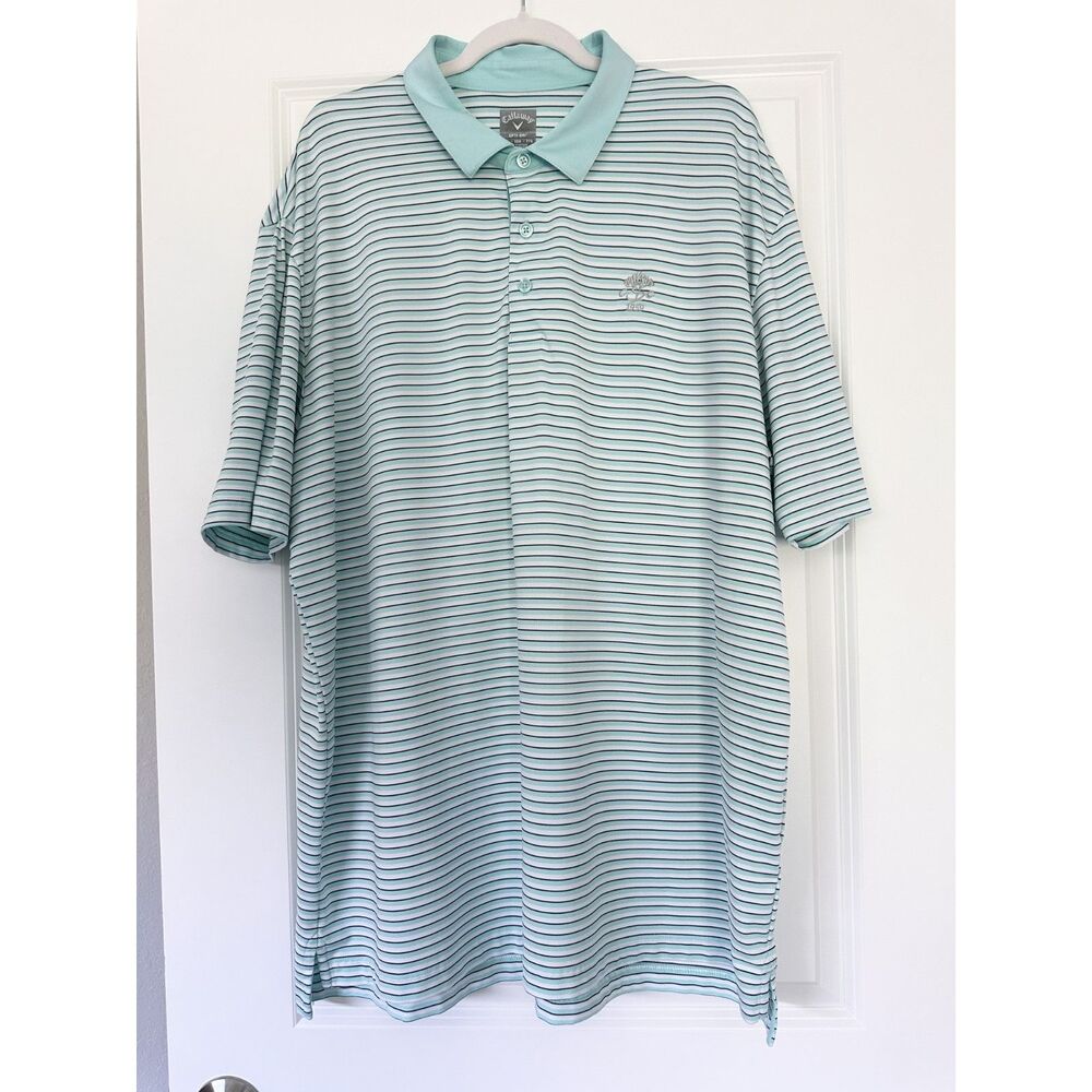 Callaway Opti Dri Polo Shirt Mens XXL Blue Aqua Striped Golf Performance